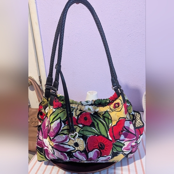 Brigthon Vibrant Floral Shoulder Bag with Black Accents - Picture 1 of 7